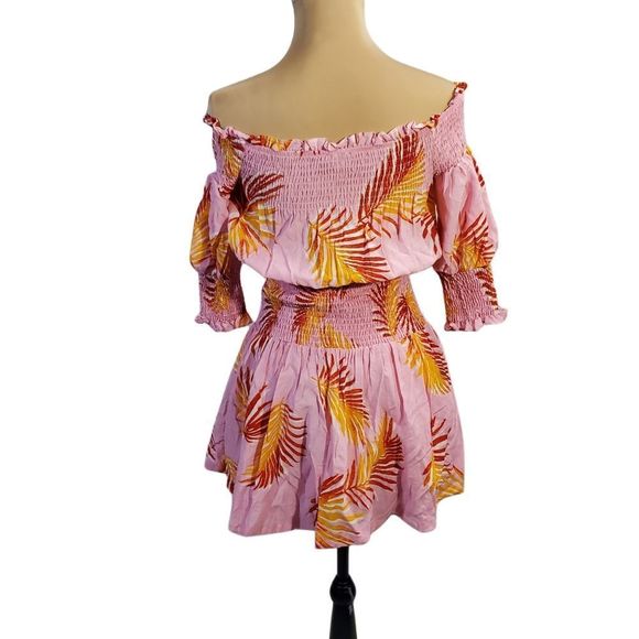 The sang mini Print ruffle off shoulder  Summer Coquette dress size  Medium - Picture 2 of 12